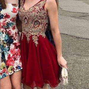 Red and gold party dress